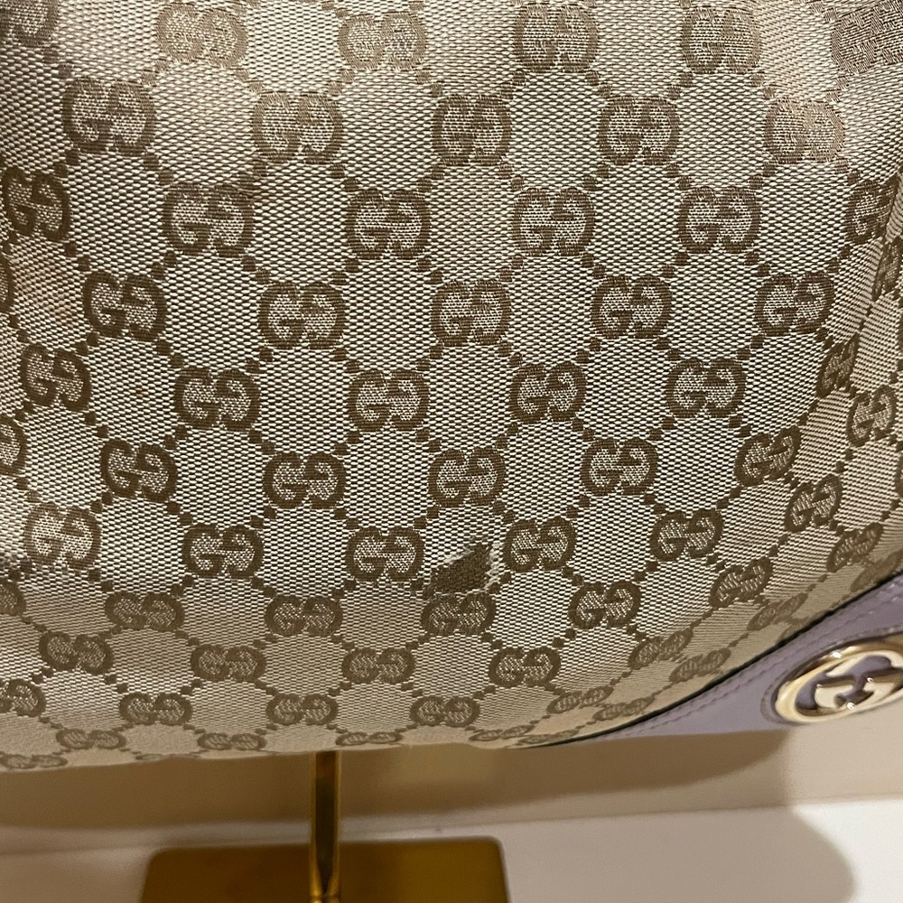 Gucci GG New Britt Brown Canvas And Lavender Leather Hobo Bag - Picture 2 of 14